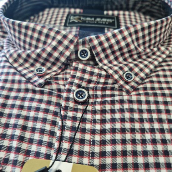 Kam Jeans 6302 Casual Gingham Check Shirt Navy - Ризи - мъжки ризи големи размери