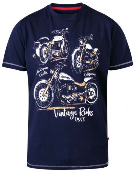 D555 Ellis Motorbike Trio Crew Neck T-Shirt Navy - Тениски - мъжки тениски големи размери