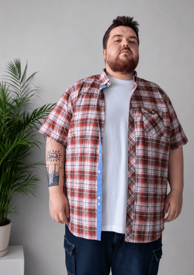 Kam Jeans 6368 Checked Short Sleeve Shirt Red - Ризи - мъжки ризи големи размери