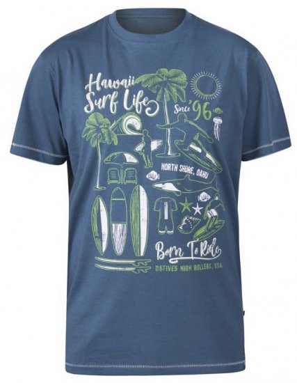 D555 Fernsby Hawaii Surf Crew Neck T-Shirt Teal - Тениски - мъжки тениски големи размери