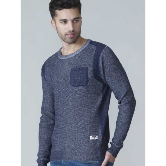 D555 Bryson Crewneck Sweater with Pocket Navy - Суичъри & cуичъри с качулка - мъжки суичъри големи размери