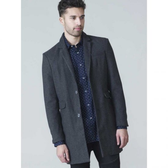 D555 Terry Checked Overcoat Charcoal - Якета - мъжки якета големи размери
