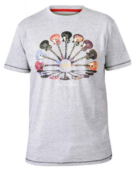 D555 Gillard Guitars Crew Neck Printed T-Shirt Grey - Тениски - мъжки тениски големи размери
