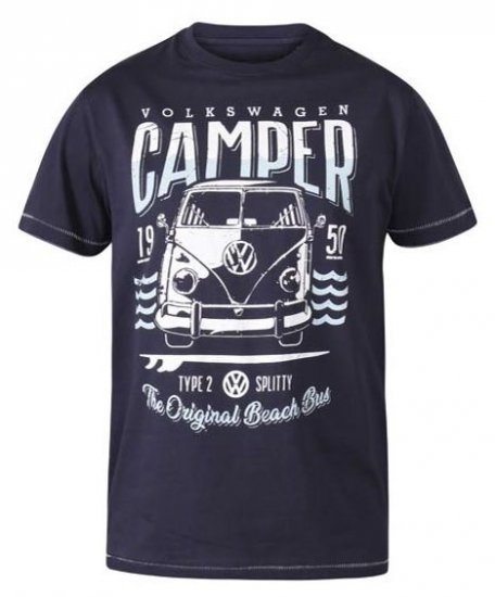 D555 Gorton Official Licensed VW Product Campervan Printed T-Shirt Navy - Тениски - мъжки тениски големи размери