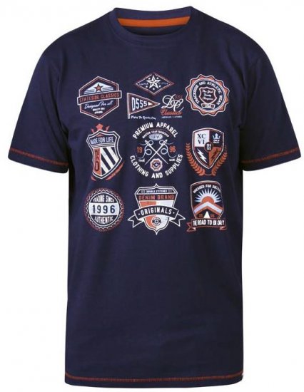 D555 Greenwood Printed Badges Crew Neck T-Shirt Navy - Тениски - мъжки тениски големи размери