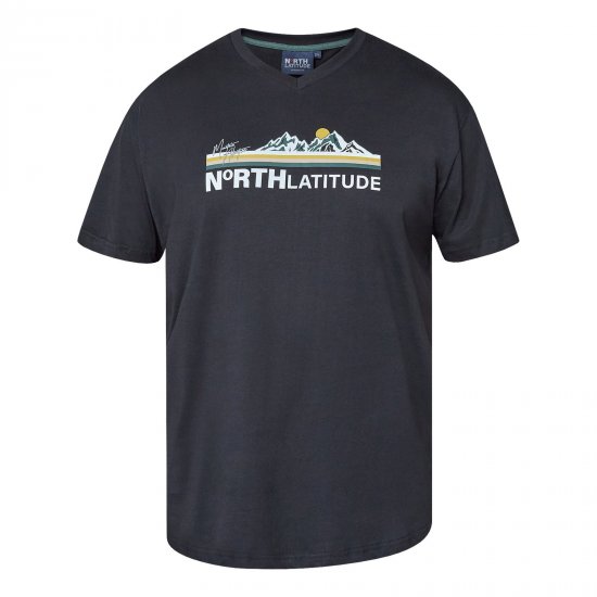 North Latitude Mountain T-Shirt V-Neck Черно - Тениски - мъжки тениски големи размери