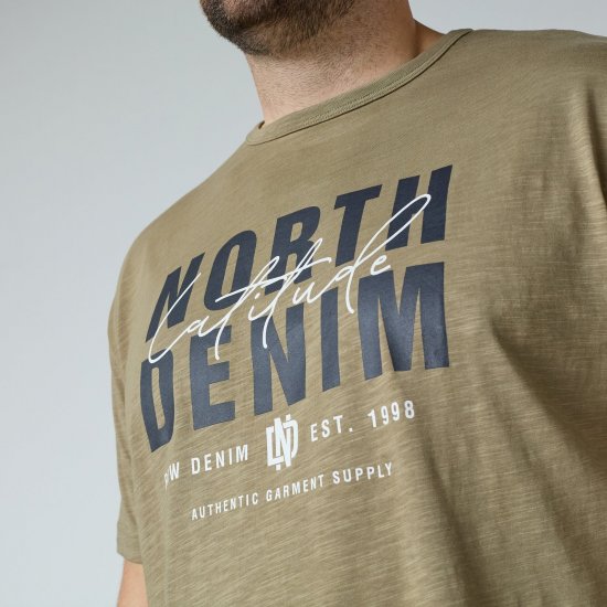 North Latitude T-Shirt Slub With Print Кафяво/бежово - Тениски - мъжки тениски големи размери