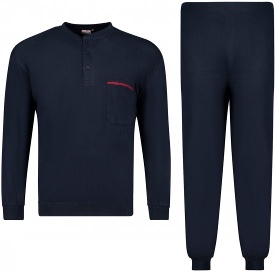 Adamo Brian Long Sleeve Pyjama with Cuffs Navy - Бельо & Бански шорти - Мъжко бельо големи размери