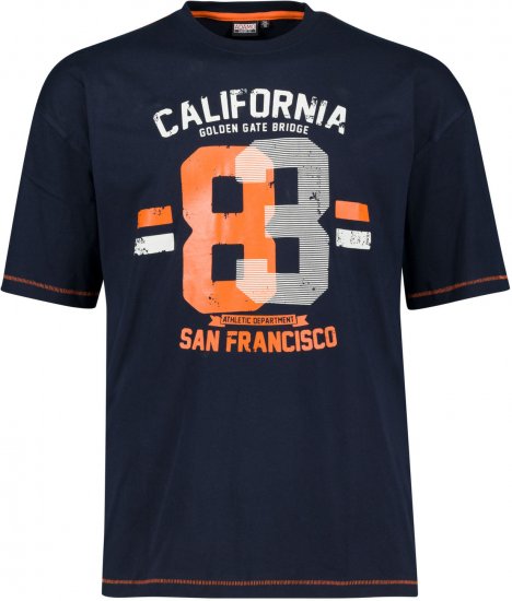 Adamo Golden Gate Comfort Fit Printed T-shirt Navy - Тениски - мъжки тениски големи размери