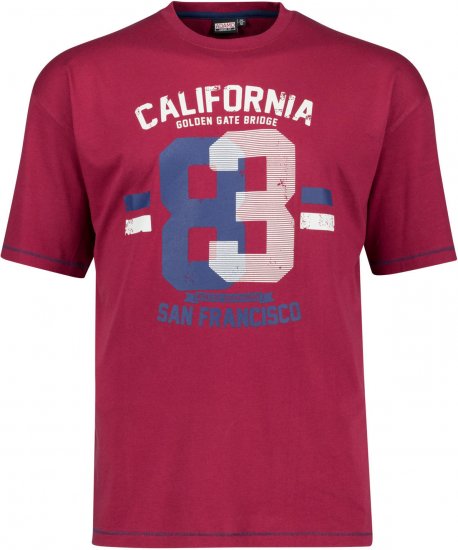 Adamo Golden Gate Comfort Fit Printed T-shirt Burgundy - Тениски - мъжки тениски големи размери
