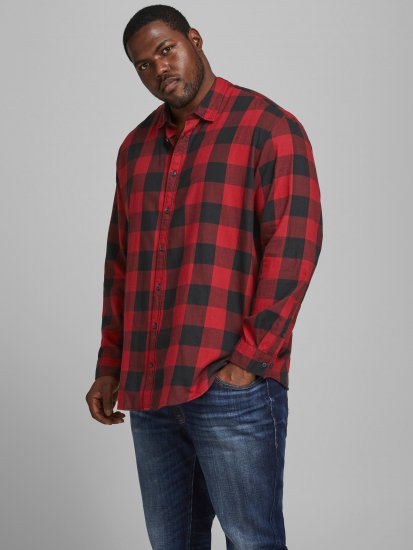 Jack & Jones Gingham Shirt L/S Brick Red - Ризи - мъжки ризи големи размери