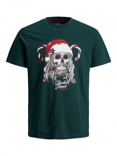 Jack & Jones JORFESTIVE Xmas Skull T-shirt Green - Тениски - мъжки тениски големи размери