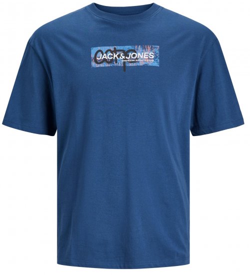 Jack & Jones JCOAOP PRINT T-Shirt Ensign Blue - Тениски - мъжки тениски големи размери