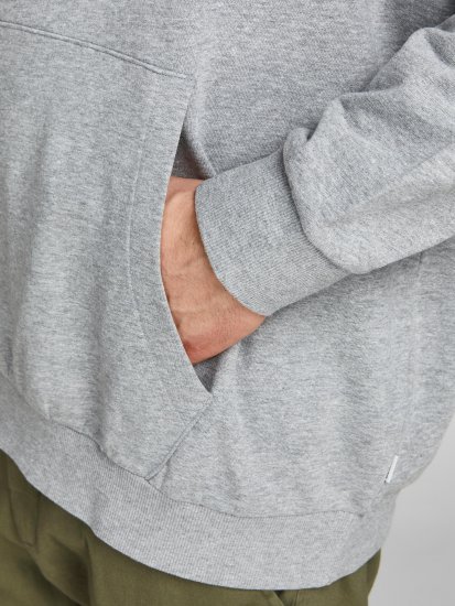 Jack & Jones JJESHARK SWEAT Hoodie Light Grey - Суичъри & cуичъри с качулка - мъжки суичъри големи размери