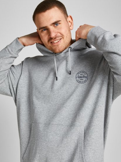 Jack & Jones JJESHARK SWEAT Hoodie Light Grey - Суичъри & cуичъри с качулка - мъжки суичъри големи размери