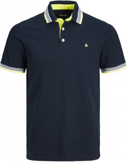 Jack & Jones PAULOS Short Sleeve Polo Navy Blazer/NEON - Поло тениски - мъжки тениски с яка големи размери
