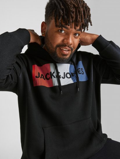 Jack & Jones CORP LOGO Hoodie Black - Суичъри & cуичъри с качулка - мъжки суичъри големи размери