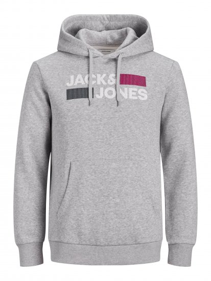Jack & Jones CORP LOGO Hoodie Light Gray - Суичъри & cуичъри с качулка - мъжки суичъри големи размери