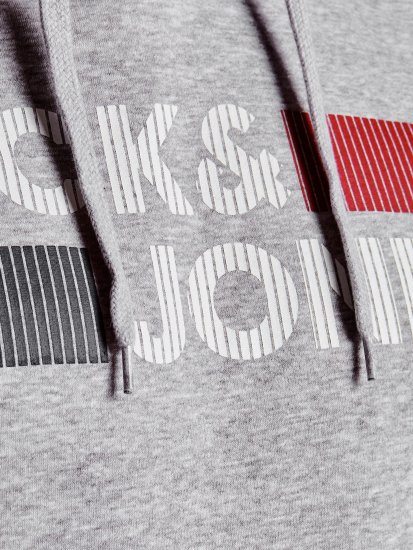 Jack & Jones CORP LOGO Hoodie Light Gray - Суичъри & cуичъри с качулка - мъжки суичъри големи размери