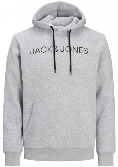 Jack & Jones JJHUGO FLOCK Hoodie Grey - Суичъри & cуичъри с качулка - мъжки суичъри големи размери