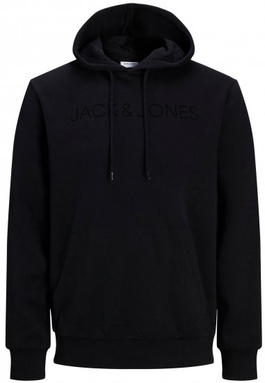 Jack & Jones JJHUGO FLOCK Hoodie Black - Суичъри & cуичъри с качулка - мъжки суичъри големи размери