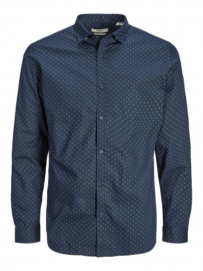 Jack & Jones JPRBLACARDIFF Print Shirt LS Navy - Ризи - мъжки ризи големи размери
