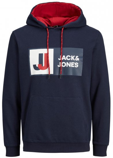 Jack & Jones JCOLOGAN Hoodie Navy - Суичъри & cуичъри с качулка - мъжки суичъри големи размери