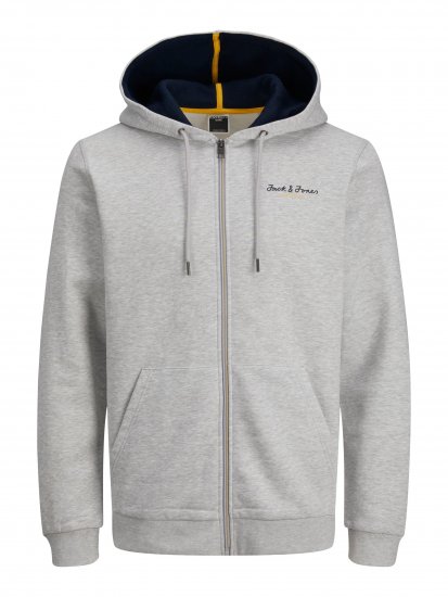 Jack & Jones JCOBERG SWEAT ZIP Hoodie Grey Melange - Суичъри & cуичъри с качулка - мъжки суичъри големи размери