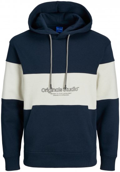 Jack & Jones JORLAKEWOOD SWEAT HOODIE Blocking Sky Captain - Суичъри & cуичъри с качулка - мъжки суичъри големи размери