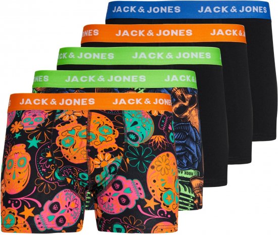 Jack & Jones JACPOP SKULLS TRUNKS 5 PACK Black - Бельо & Бански шорти - Мъжко бельо големи размери