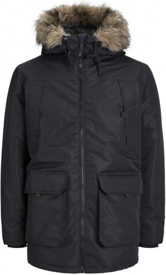 Jack & Jones CONSTRUCT Windproof Fur Parka Black - Якета - мъжки якета големи размери