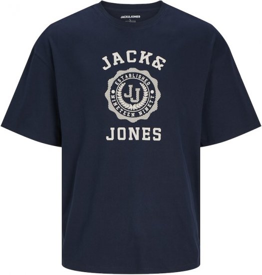 Jack & Jones VICTO T-Shirt Navy Blazer - Тениски - мъжки тениски големи размери