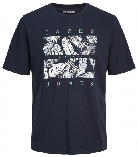 Jack & Jones JJFLOOR T-Shirt Navy Blazer - Тениски - мъжки тениски големи размери