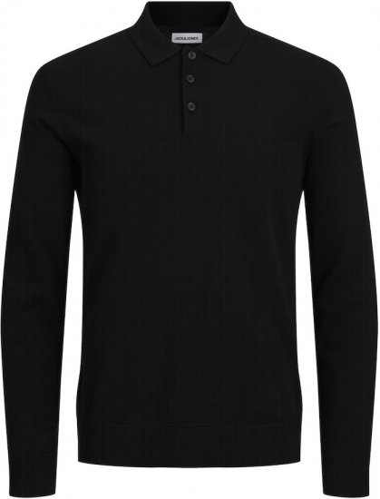 Jack & Jones FRED Long Sleeve Polo Black - Поло тениски - мъжки тениски с яка големи размери