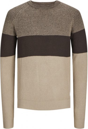 Jack & Jones PANNEL Knitted Sweater Brown - Суичъри & cуичъри с качулка - мъжки суичъри големи размери