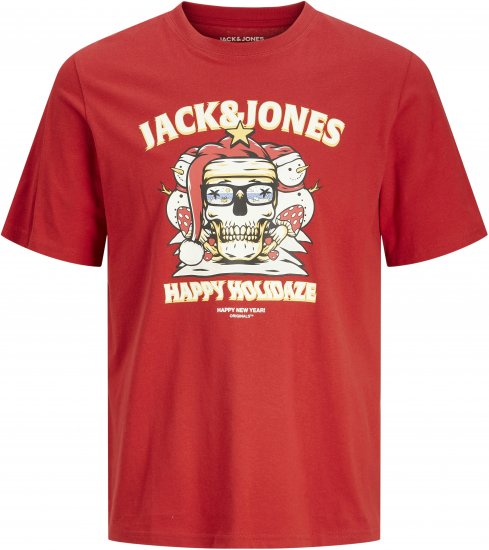 Jack & Jones XMAS Christmas Skull T-Shirt Red - Тениски - мъжки тениски големи размери