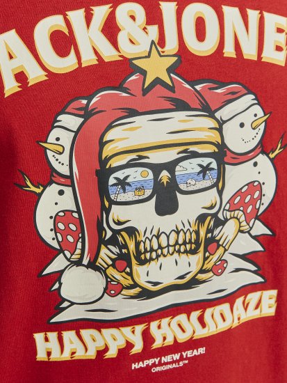 Jack & Jones XMAS Christmas Skull T-Shirt Red - Тениски - мъжки тениски големи размери