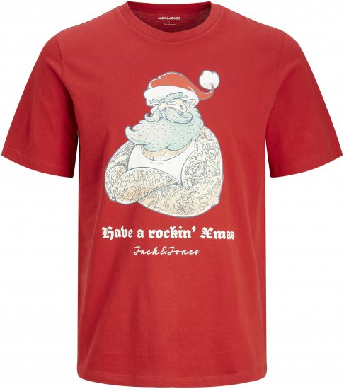Jack & Jones XMAS Funny Rockin Santa T-Shirt Red - Тениски - мъжки тениски големи размери
