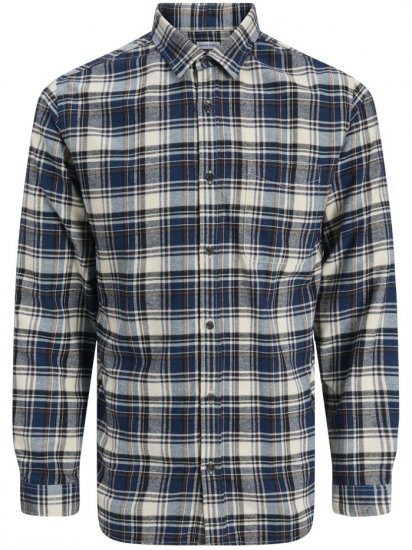 Jack & Jones James Long Sleeve Flannel Shirt Navy Blazer - Ризи - мъжки ризи големи размери