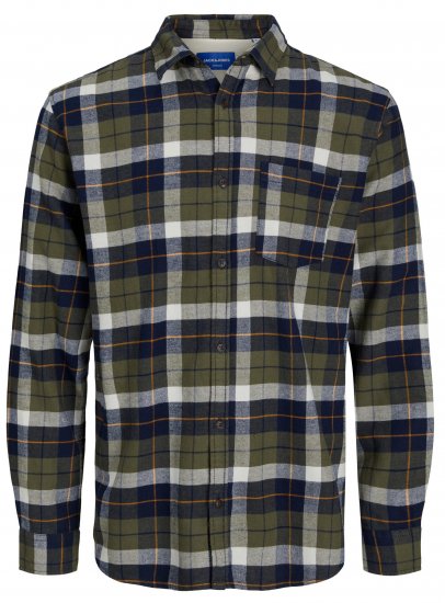 Jack & Jones JOROWEN CHECK COMFORT Shirt Olive - Ризи - мъжки ризи големи размери