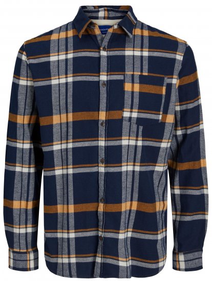 Jack & Jones JOROWEN CHECK COMFORT Shirt Navy - Ризи - мъжки ризи големи размери