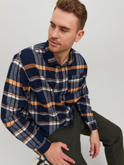 Jack & Jones JOROWEN CHECK COMFORT Shirt Navy - Ризи - мъжки ризи големи размери
