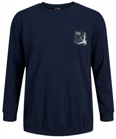 Jack & Jones JCOFILO Crew Neck Sweater with Back Print Navy Blazer - Суичъри & cуичъри с качулка - мъжки суичъри големи размери
