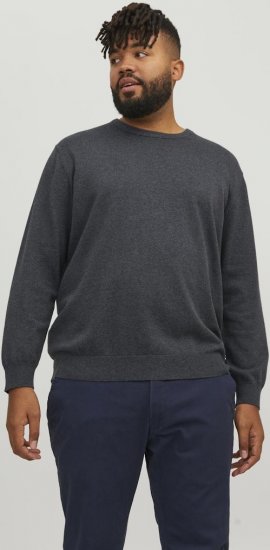 Jack & Jones BASIC Knitted Sweater Dark Grey Melange - Суичъри & cуичъри с качулка - мъжки суичъри големи размери