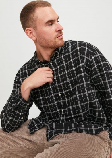Jack & Jones JORCOZY FLANNEL CHECK SHIRT LS Black - Ризи - мъжки ризи големи размери