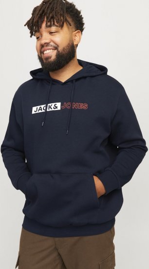 Jack & Jones CORP LOGO PLAY 5 Print Hoodie Navy Blazer - Суичъри & cуичъри с качулка - мъжки суичъри големи размери