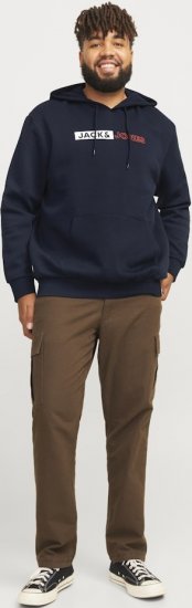 Jack & Jones CORP LOGO PLAY 5 Print Hoodie Navy Blazer - Суичъри & cуичъри с качулка - мъжки суичъри големи размери