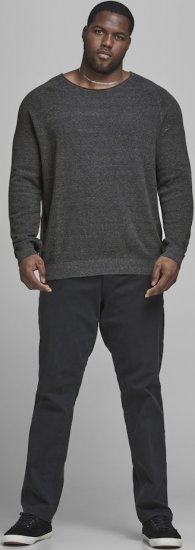 Jack & Jones HILL Knitted Sweater Dark Grey Melange - Суичъри & cуичъри с качулка - мъжки суичъри големи размери