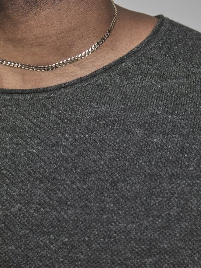 Jack & Jones HILL Knitted Sweater Dark Grey Melange - Суичъри & cуичъри с качулка - мъжки суичъри големи размери