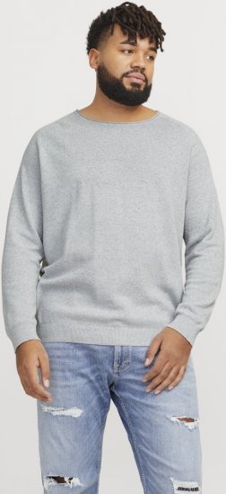 Jack & Jones HILL Knitted Sweater Light Grey Melange - Суичъри & cуичъри с качулка - мъжки суичъри големи размери